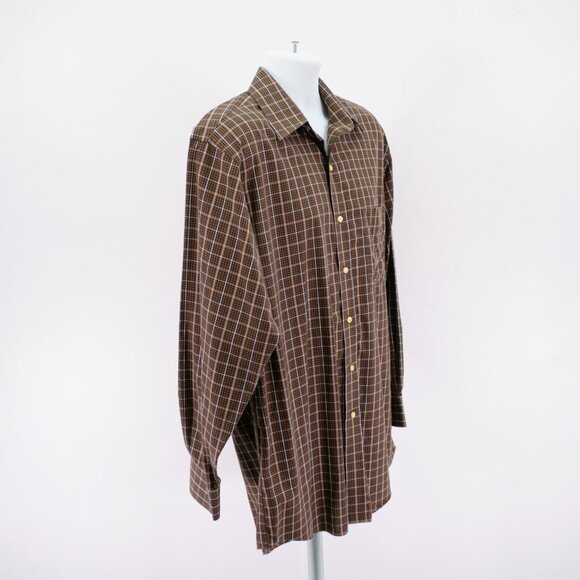 Jos‎ A Bank Traveler's Brown Plaid Pocket Collared Dress Shirt Medium Cotton - Picture 7 of 10